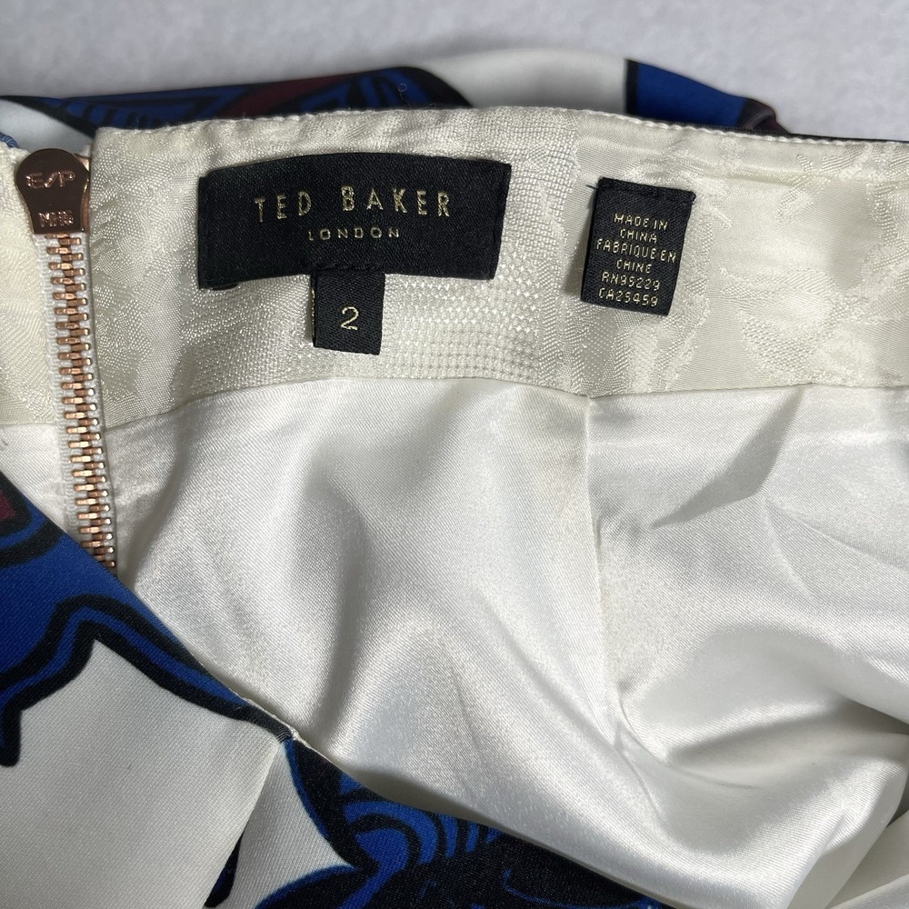 Ted Baker Floral Pencil Skirt Womens 2 Blue Black White Back Zip Knee Length - Picture 3 of 5